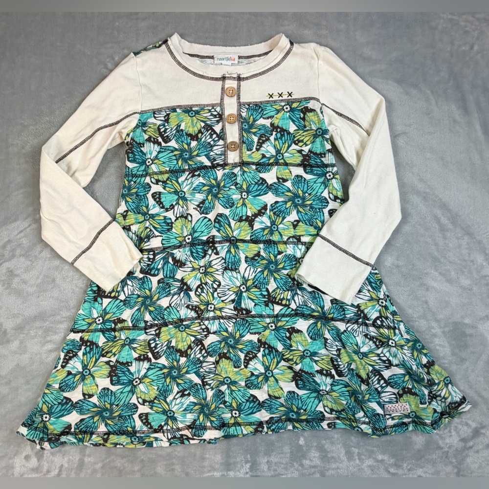 Naartjie Girls XXXXL10 Blue and Green Floral Kids Cottagecore Dress